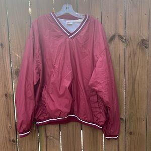 Rawlings Mens Jacket XL Pullover Burgundy White Blank Side Pockets V Neck